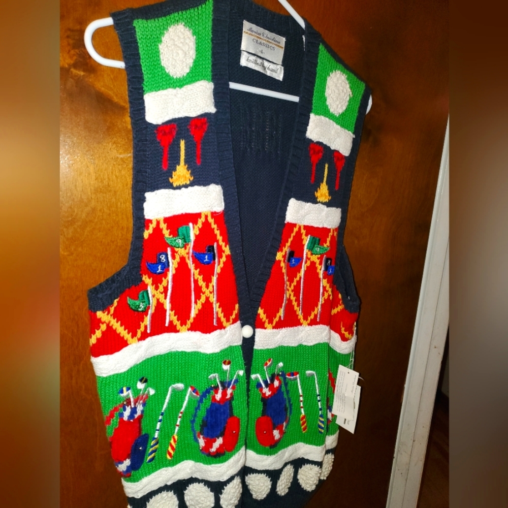 Marisa Christina Hand Knit Sweater Vest Golf Golfer